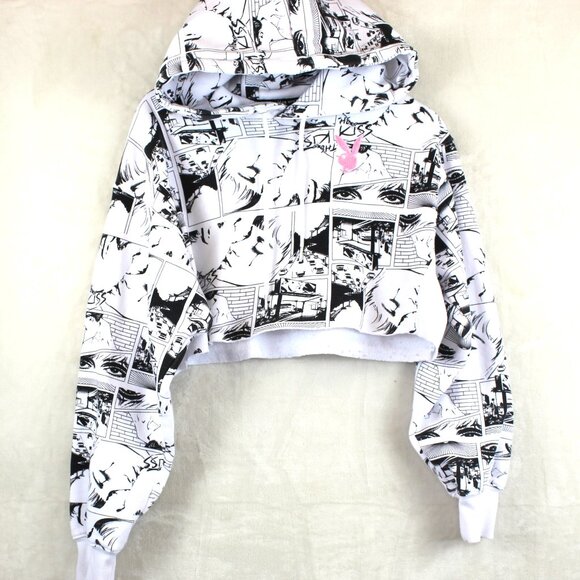 Playboy Bunny Cropped Graphic Hoodie Womens M - Picture 1 of 6